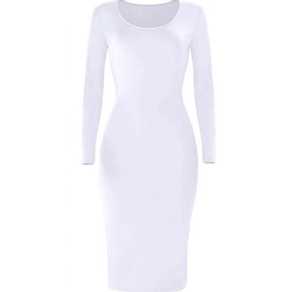 🚨SOLD🚨Winter White Classic Peekaboo Midi Dress - Picture 3 of 5